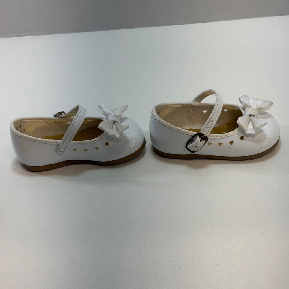 Small Steps Mary Jane Shoes Kids 3W White Patent Bow Heart Cutout Katie Vintage - Picture 5 of 9